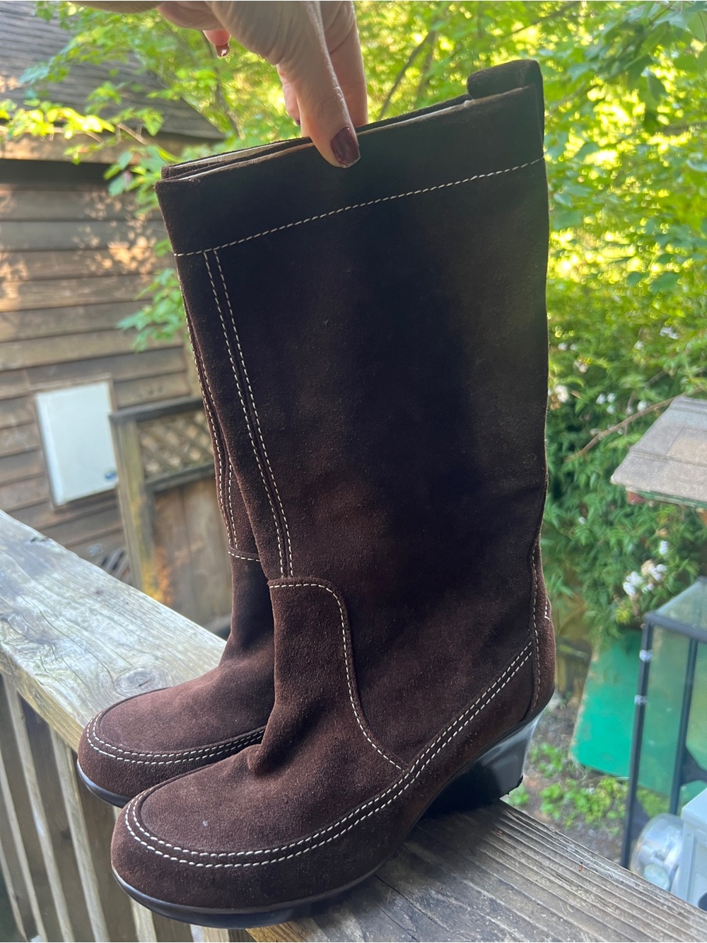 Crocs Brown Genuine Suede Leather Mid-Calf Boots with Contrast Stitching - Picture 3 of 9